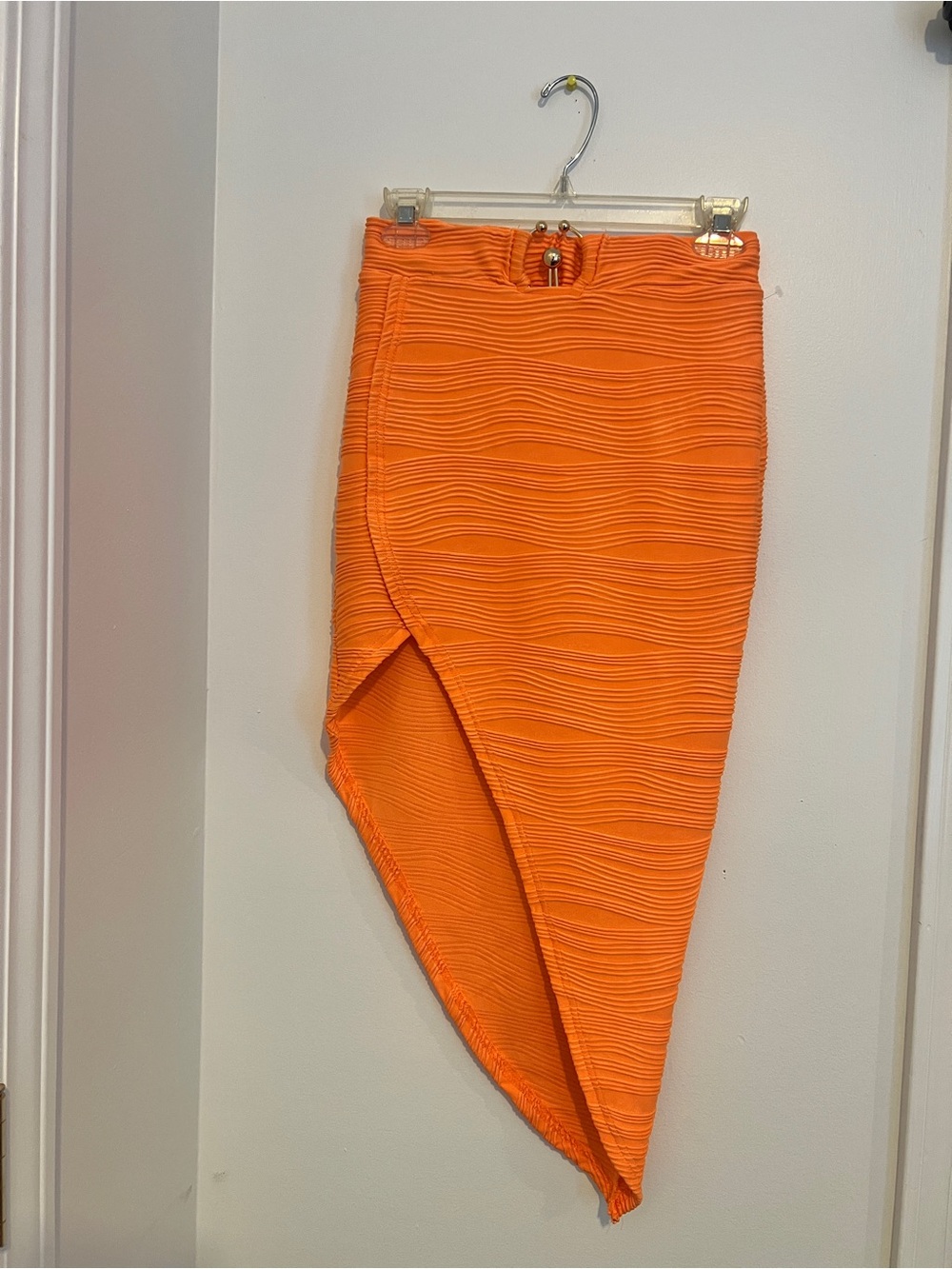 Women's Asymmetric Orange Textured Skirt
